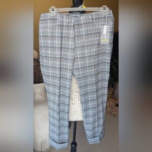 NWT Insight New York Blue Checkered Multi Plaid Cuffed Cropped Pants Size 6